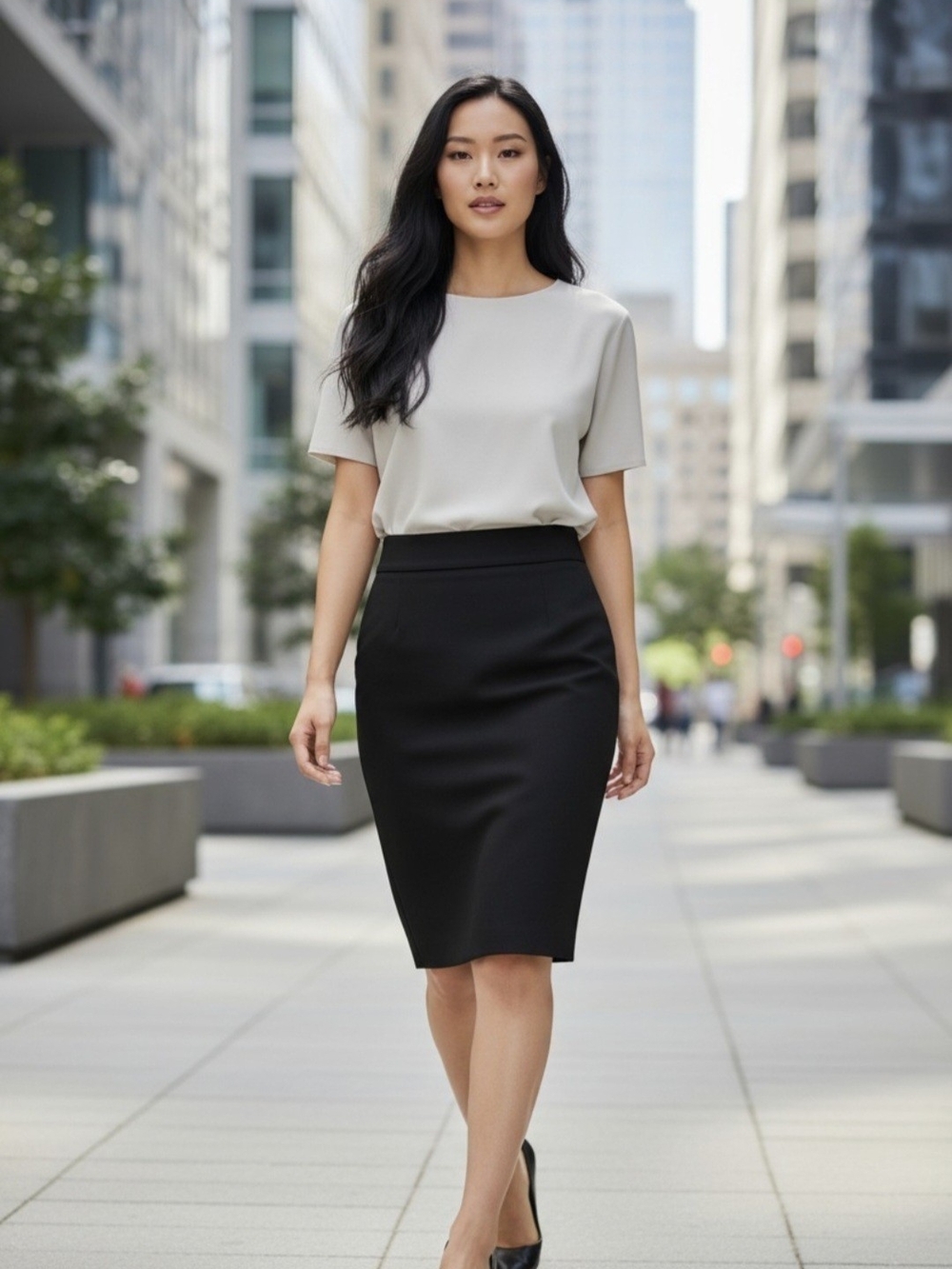 VENUS Womens 14 Classic Business Black Pencil Skirt With Back Zip & Slit